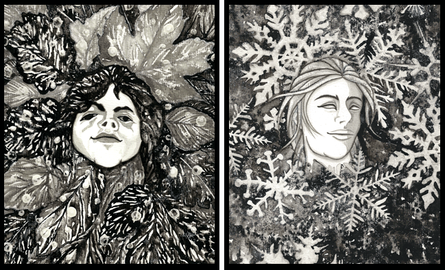 <Ink Painting by Nina Spiess: GODS OF THE FOUR SEASONS>